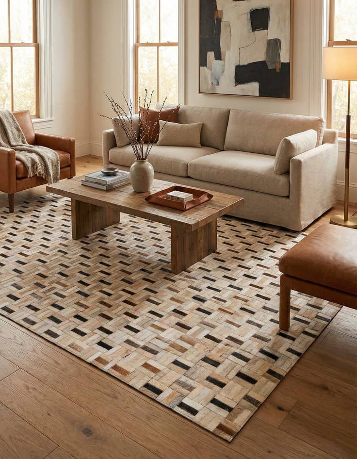 Detail image of 5' 1 x 8' Cowhide Stocks Rug