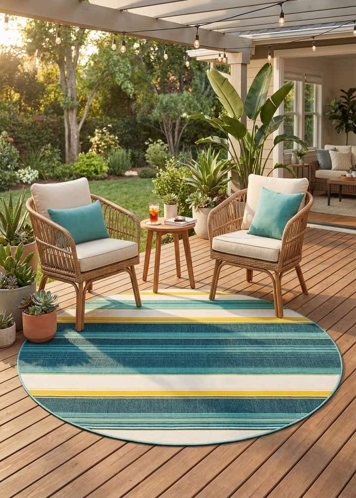 7' 10 x 7' 10 Easy-Clean Border Indoor / Outdoor Round Rug
