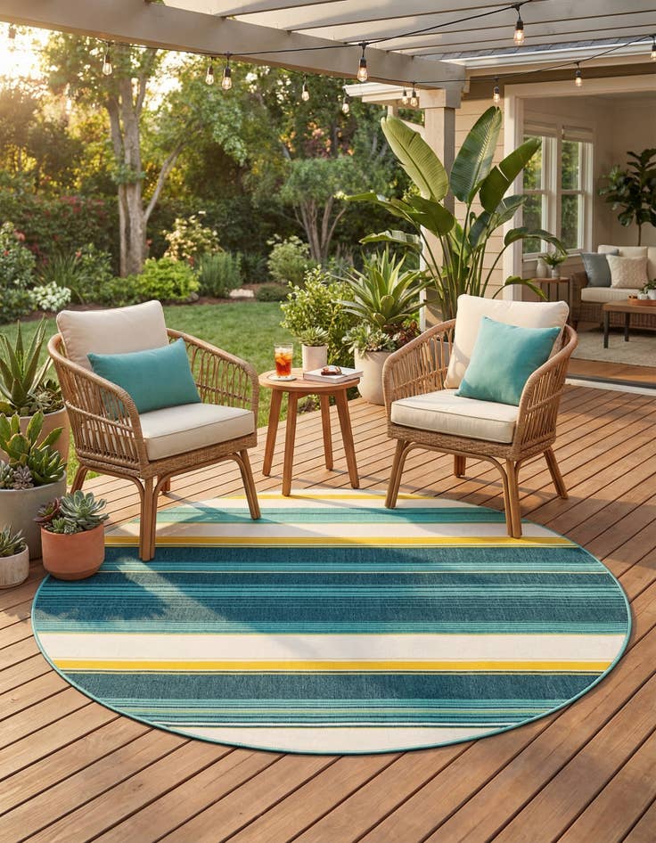 Detail image of 7' 10 x 7' 10  Washable Border Indoor / Outdoor Round Rug