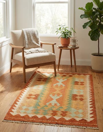 2' 5 x 4' 6 Hand Woven Kilim Waziri Wool Rug