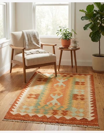 2' 5 x 4' 6 Hand Woven Kilim Waziri Wool Rug