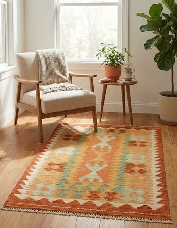 2' 5 x 4' 6 Hand Woven Kilim Waziri Wool Rug