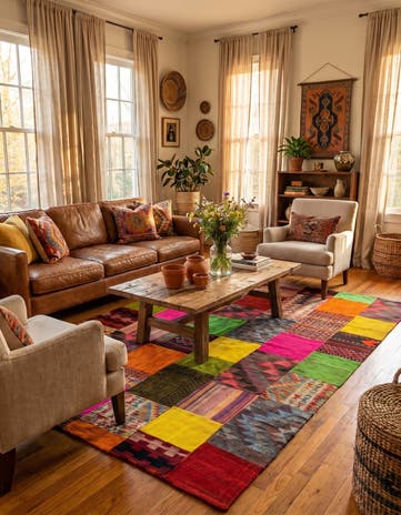 6' 7 x 9' 4 Hand Woven Kilim Patchwork Wool Rug
