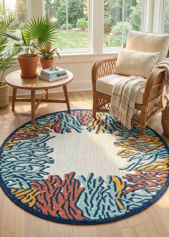 5' 3 x 5' 3 Easy-Clean Belize Indoor / Outdoor Round Rug