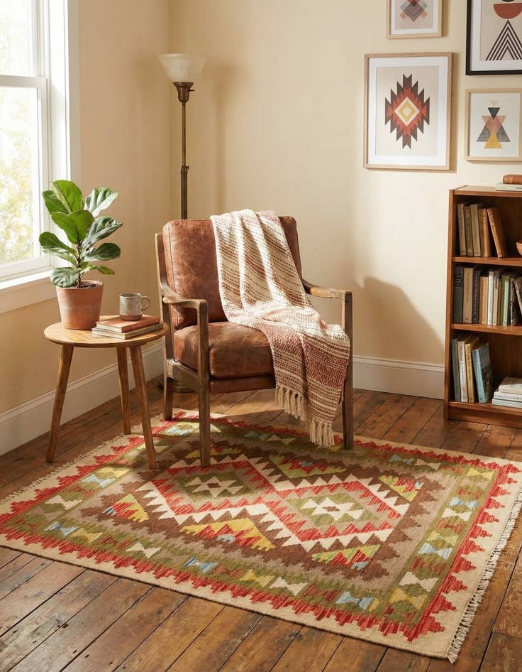 Detail image of 3' 2 x 3' 8  Hand Woven Kilim Maymana Wool Square Rug