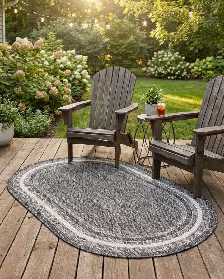 3' x 5' 3 Easy-Clean Border Indoor / Outdoor Oval Rug