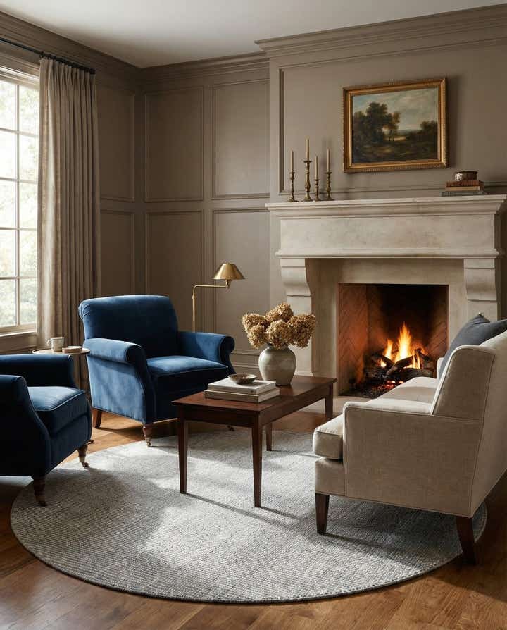 5' 3 x 5' 3 Hand Woven Jill Zarin English Manor Farmhouse Wool Round Rug