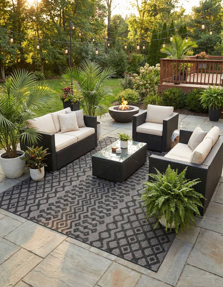 Detail image of 9' x 12' Easy-Clean Trellis Textured Indoor / Outdoor Rug