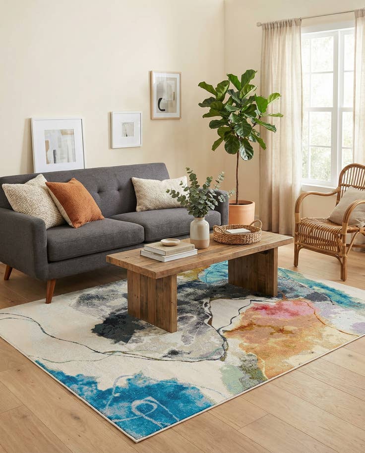 Detail image of 4' 1 x 6' 1 Easy-Clean Modern Indoor / Outdoor Rug