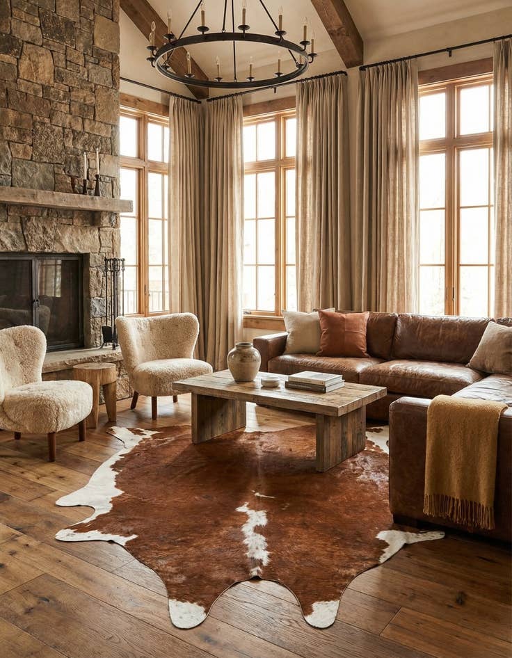 Detail image of 6' 11 x 7' 1 Cowhide Leather Square Rug