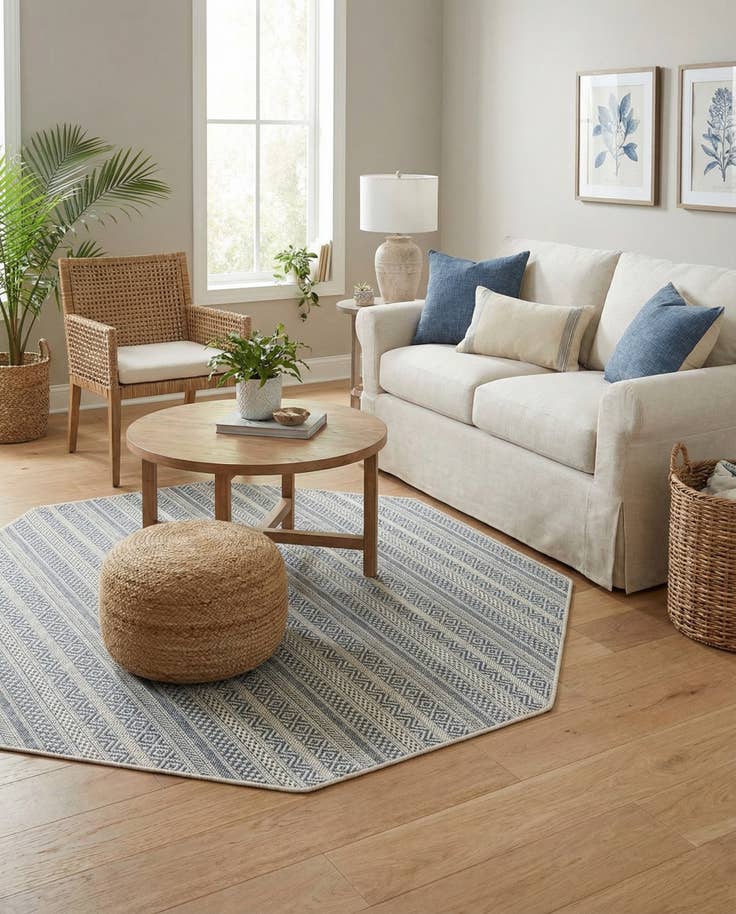 Detail image of 5' 3 x 5' 3 Easy-Clean Ribbon Indoor / Outdoor Octagon Rug