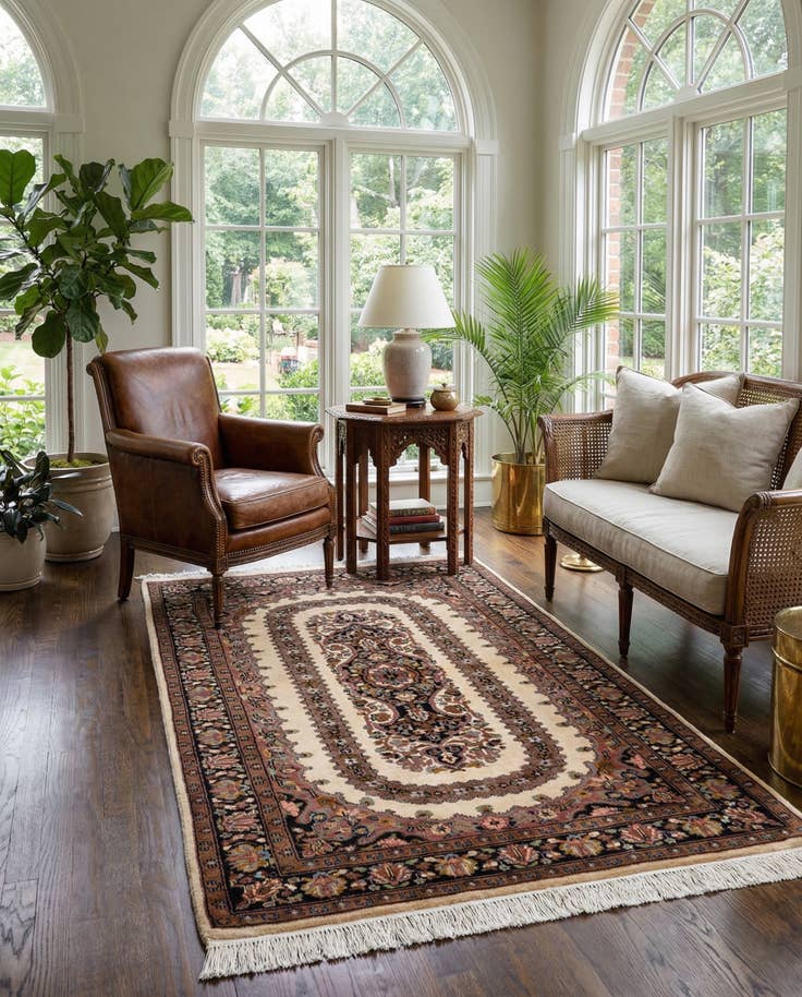 Detail image of 3' 4 x 5' Hand Knotted Kashmir Oriental Wool Rug