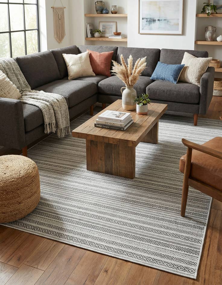Detail image of 7' x 10' Easy-Clean Striped Indoor / Outdoor Rug