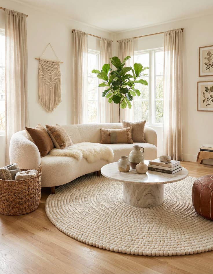 Detail image of 5' x 5' Felt Ball Wool Round Rug