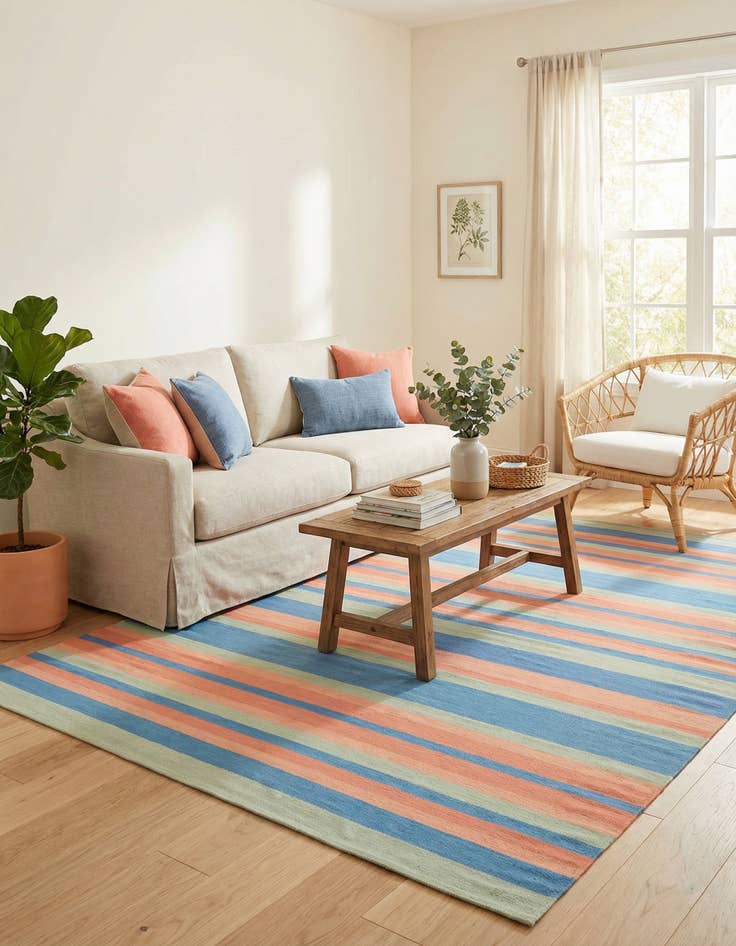 Detail image of 6' 1 x 9'  Hand Woven Flatweave Cotton Dhurrie Rug