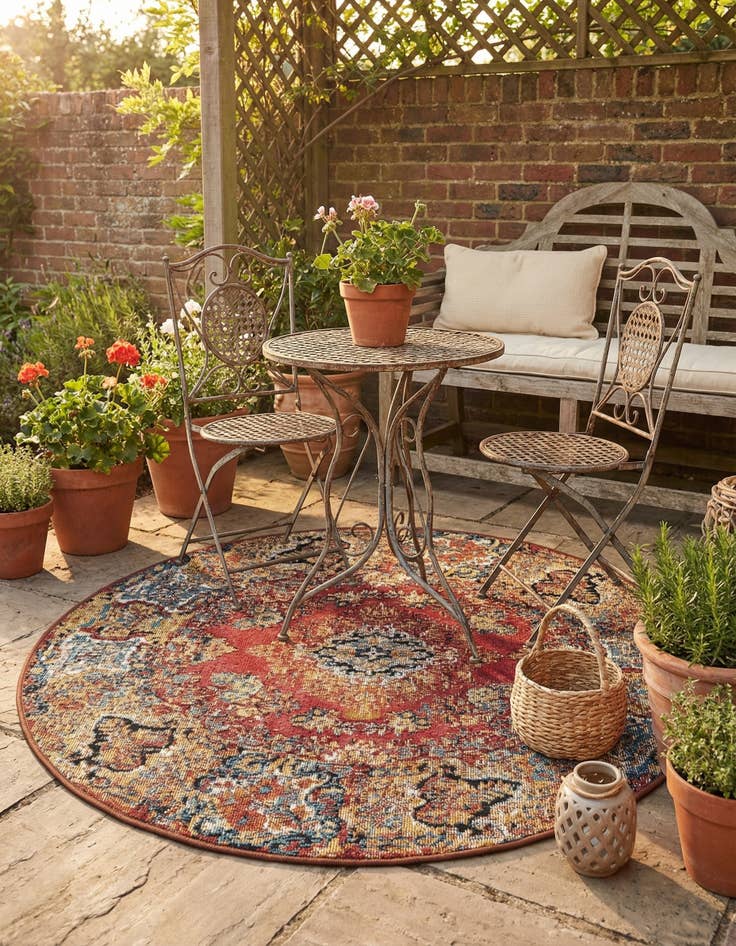 Detail image of 3' x 3'  Washable Traditional Indoor / Outdoor Round Rug