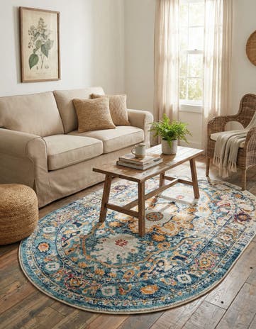 Teal Madeline Vintage Oval Rug