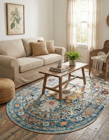 Teal Madeline Vintage Oval Rug