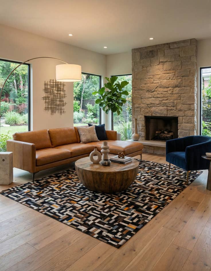 Detail image of  5' 2 x 8' Cowhide - Patchwork Rug