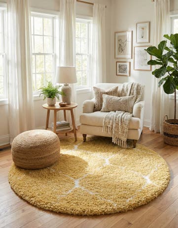 Yellow Moroccan Shag Round Rug