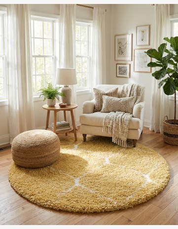 Yellow Moroccan Shag Round Rug