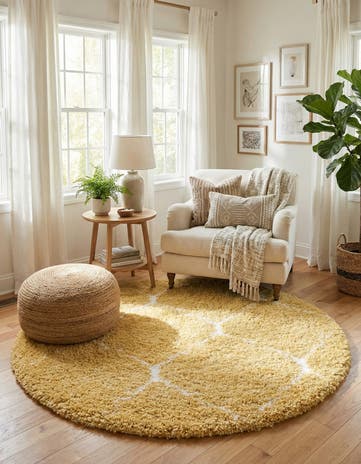 Yellow Moroccan Shag Round Rug