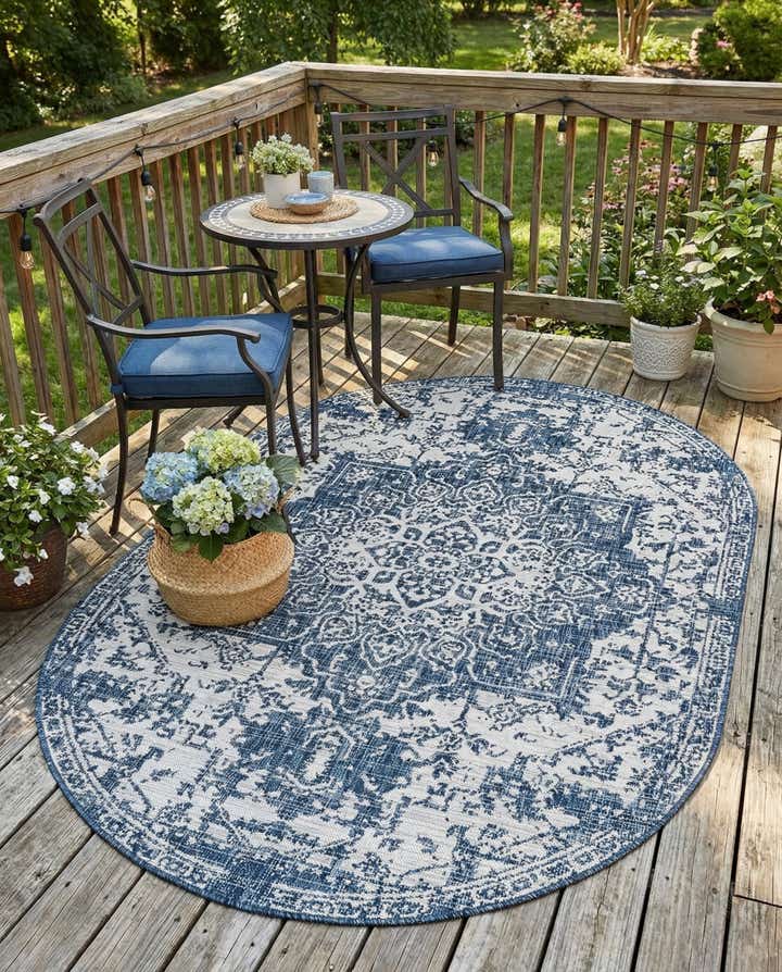 5' 3 x 8' Easy-Clean Jill Zarin Dubai Indoor / Outdoor Oval Rug