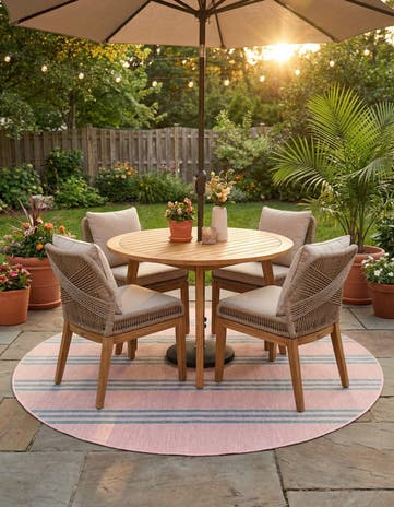 Pink and Aqua Easy-Clean Jill Zarin Anguilla Indoor / Outdoor Round Rug