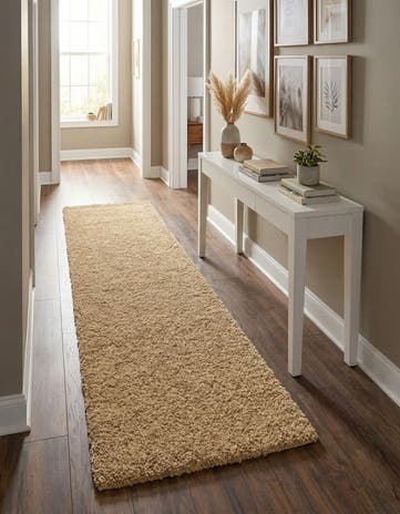 Khaki Soft Solid Shag Runner Rug