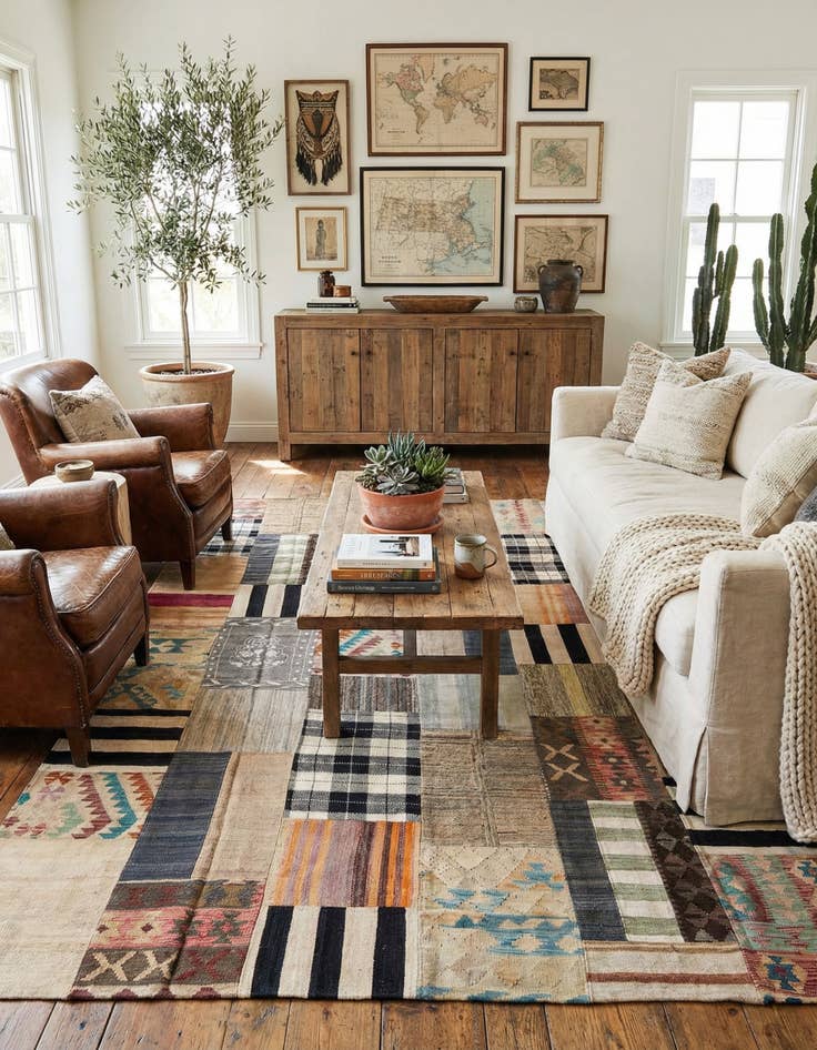 Detail image of 6' 5 x 9' 9  Hand Woven Kilim Patchwork Wool Rug