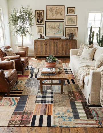 6' 5 x 9' 9 Hand Woven Kilim Patchwork Wool Rug