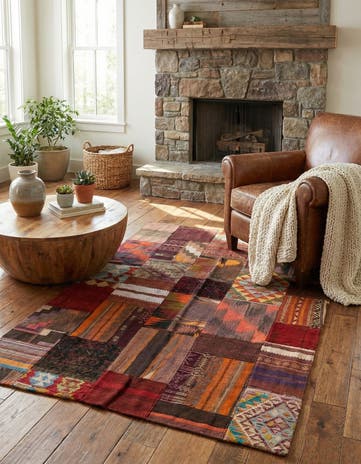 3' 11 x 6' 1 Hand Woven Kilim Patchwork Wool Rug