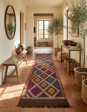 2' 1 x 9' 7 Hand Knotted Kilim Fars Persian Wool Runner Rug