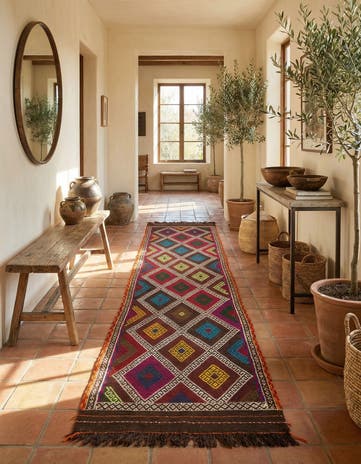 2' 1 x 9' 7 Hand Knotted Kilim Fars Persian Wool Runner Rug