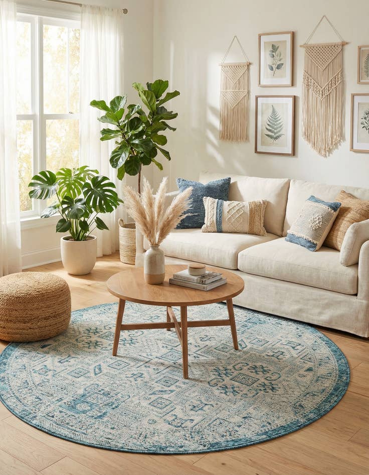 Detail image of 5' 3 x 5' 3 Easy-Clean Aztec Indoor / Outdoor Round Rug