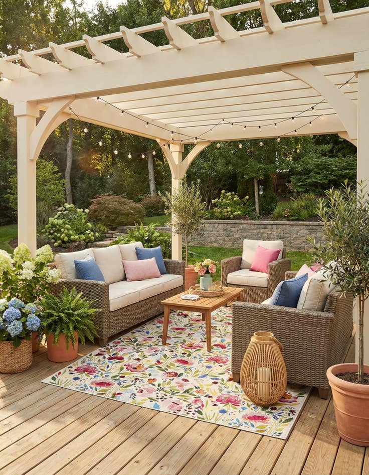 Detail image of  7' 10 x 11'  Washable Botanical Indoor / Outdoor Rug