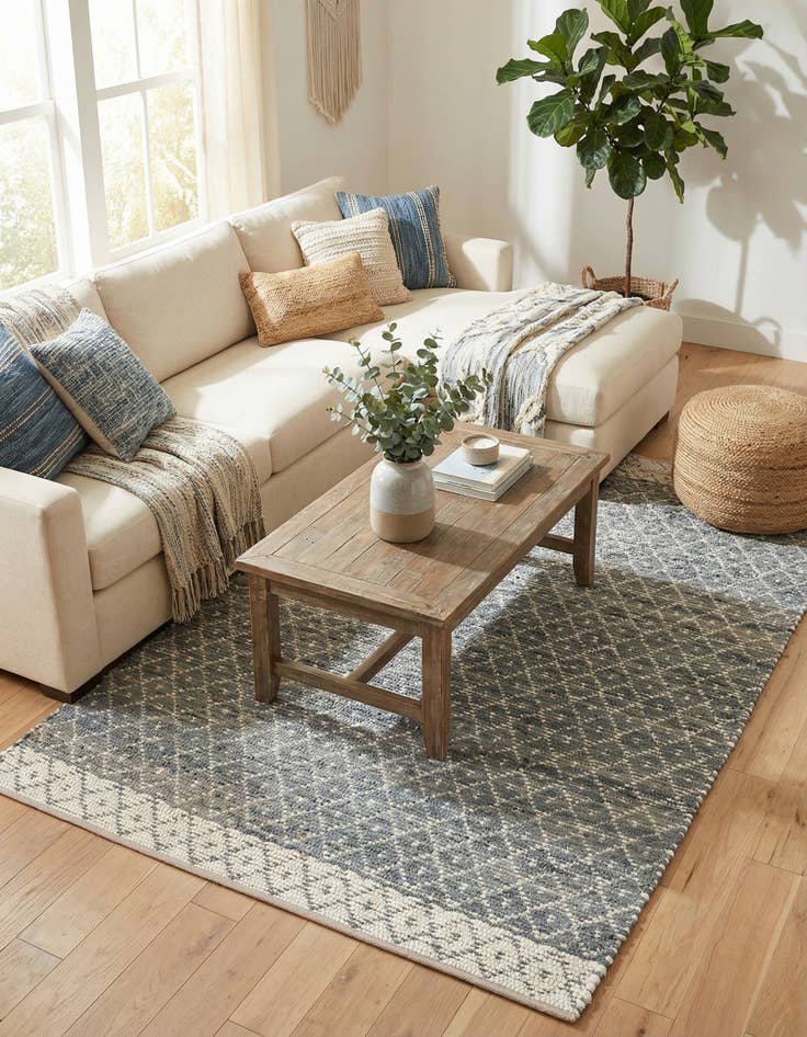 Detail image of  6' 1 x 9'  Hand Woven Chindi Trellis Rug