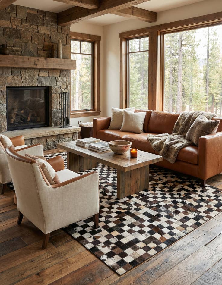 Detail image of  5' 1 x 8' Cowhide Leather Rug