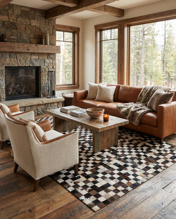 Detail image of 5' 1 x 8' Cowhide Leather Rug