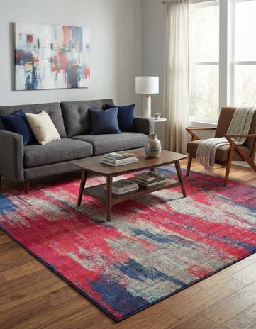 Red Washable Sevilla Square Rug