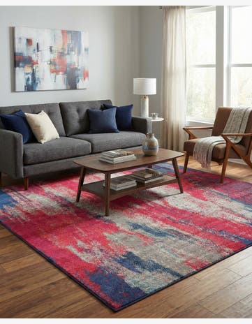 Red Washable Sevilla Square Rug