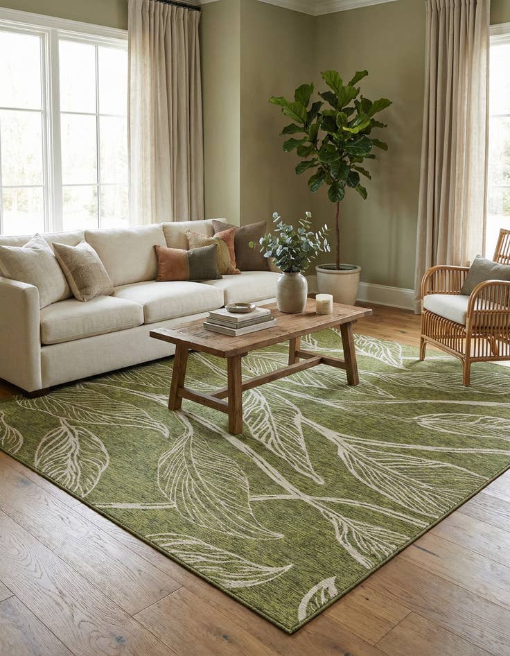 Detail image of  13' x 13'  Washable Botanical Indoor / Outdoor Square Rug