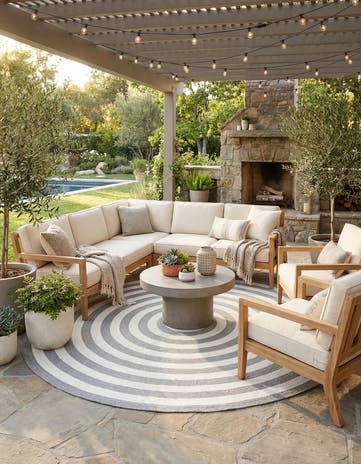 Gray and White Easy-Clean Eco Verse Washable Indoor / Outdoor Round Rug