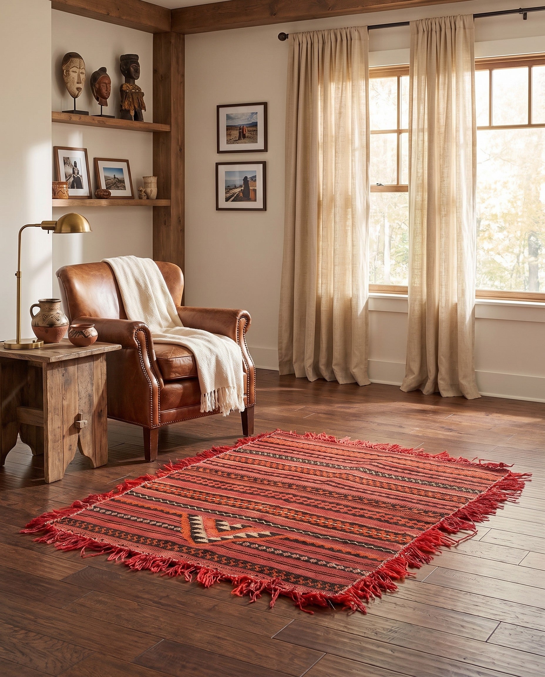 4' 2 x 4' 3 Hand Woven Kilim Fars Wool Square Rug