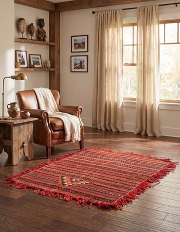 4' 2 x 4' 3 Hand Woven Kilim Fars Wool Square Rug