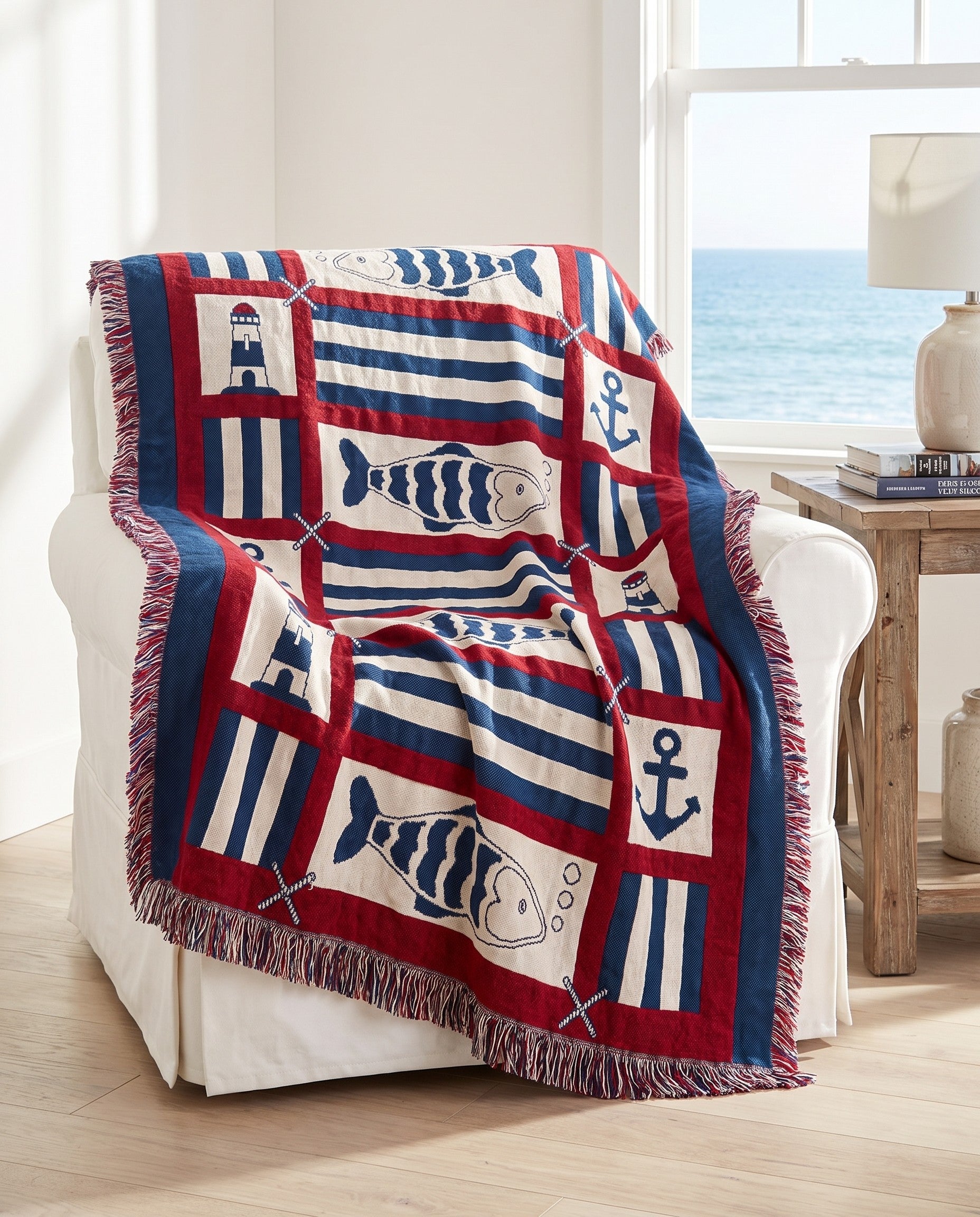 4' x 5' 9 Nautical Fish Throw Blanket