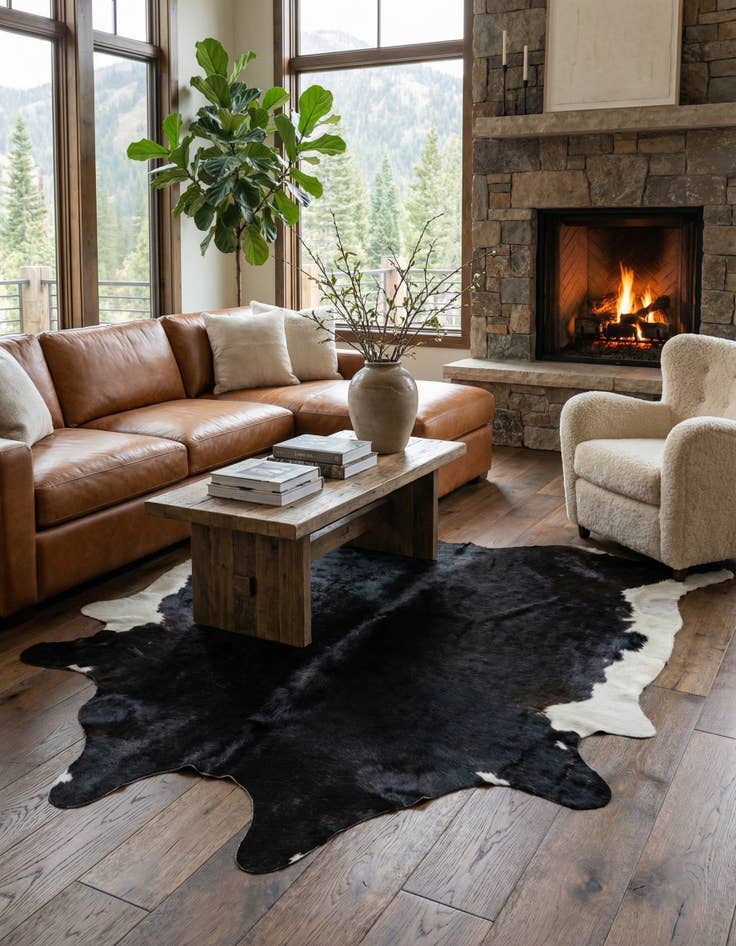Detail image of 6' 2 x 6' 8 Cowhide Leather Rug