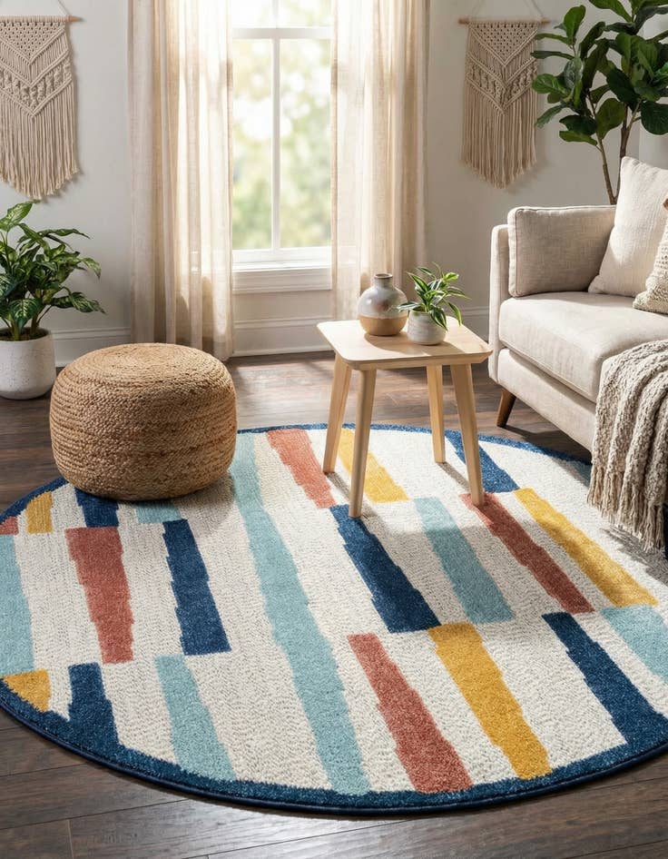 Detail image of 5' 3 x 5' 3  Washable Belize Indoor / Outdoor Round Rug