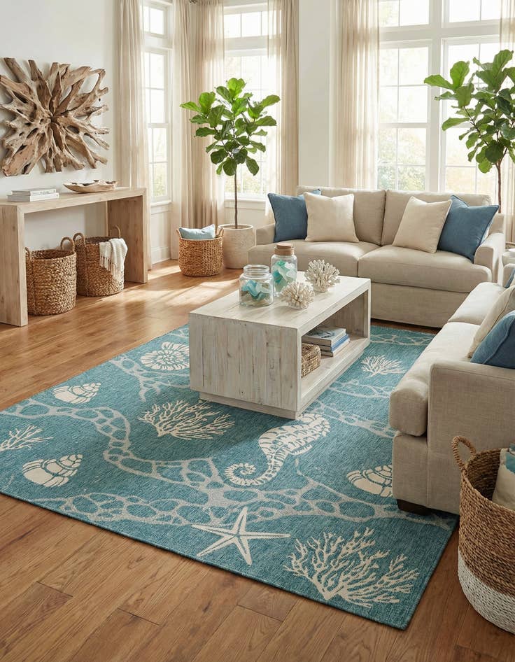 Detail image of  7' 10 x 10'  Washable Coastal Indoor / Outdoor Rug