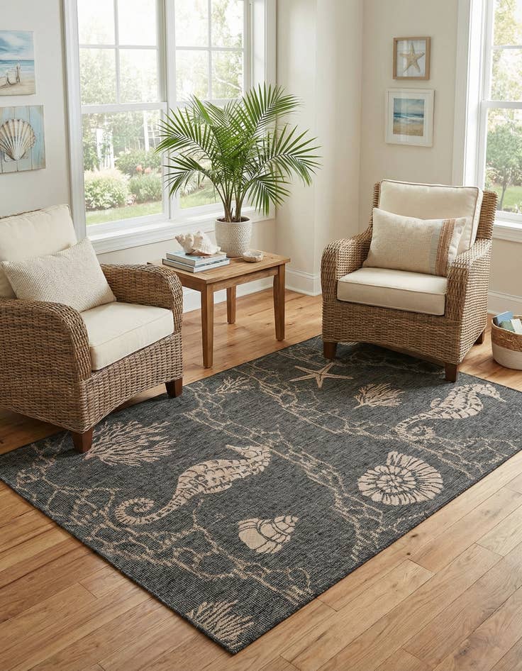 Detail image of 5' 3 x 8'  Washable Coastal Indoor / Outdoor Rug